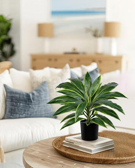 Oairse Artificial Plants Indoor with Pot, 18.1" Fake Potted Plants Medium Artificial Dracaena Plant in Black Pot Faux Tropical Plants for Bathroom Living Room Office Desk Shelf Decor