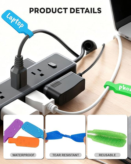 40 Pcs Cable Labels with 2 Colors Fine Point Marker, for Organizing Wires and Identification, Multicolored Handwriting Cord Labels, Reusable with Multiple Uses - Large Size