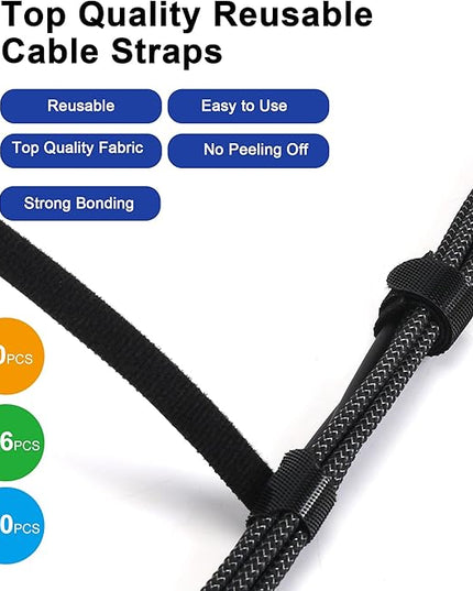 Reusable Cable Ties, 126 PCS 8 Inches Adjustable Cord Straps Wire Organizer Cord Wrap and Hook Loop Cable Management
