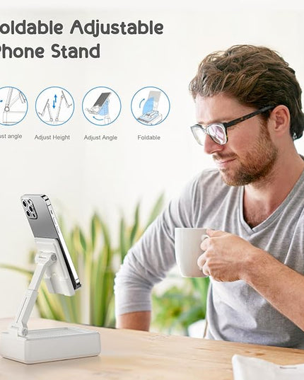 TechGlow Foldable Cellphone Stand with Bluetooth Speaker and Charging Function Birthday Gifts for Men Women Mother Father Brother Sister Teens Cool Tech Gadgets-White