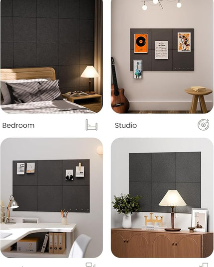 Fluxynara Large Felt Bulletin Board 36" x 24" Cork Board Alternative-6 Pack with 40 Safe Removable Adhesive Tabs, Cork Boards for Walls Cork Board for Home Office Classroom Pin Board - Charcoal Gray