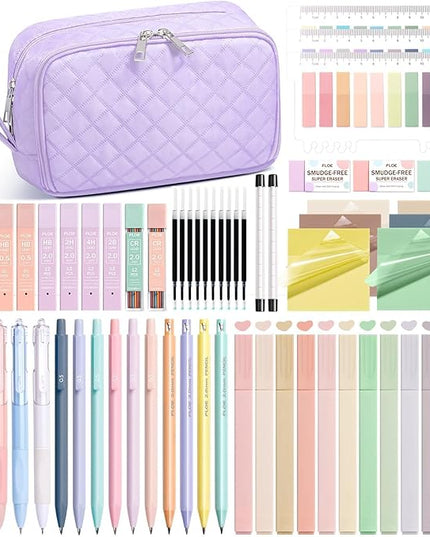62PCS Aesthetic School Supplies with Cute Pencil Case, Pastel Highlighters Black Ink Gel Pens Mechanical Pencils Kit, Back to School Supplies College Essentials Preppy Stationary Set for Student Girls