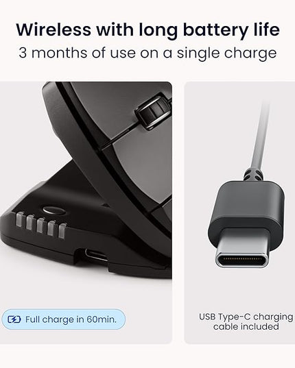 Contour Unimouse Ergonomic Vertical Mouse Adjustable 35°-70° Tilt Angle, 6 Programmable Buttons for Productivity, Customizable Thumb Rest for Wrist Pain Relief | Plug & Play Mac/PC - Wireless - Left
