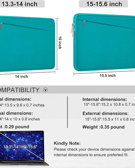 Laptop Sleeve Bag 15.6 inch, Durable Computer Carrying Bag Protective Case Briefcase Handbag with Front Pocket, Slim Laptop Case Cover for 15.6 Inch HP, Dell, Lenovo, Asus, Notebook, Light Blue