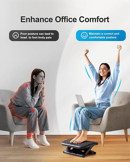 HUANUO Foot Rest for Under Desk at Work, Adjustable Footrest with Massage Texture and Roller, Ergonomic Foot Stool with 3 Height Position, 30 Degree Tilt Angle Adjustment for Home, Office