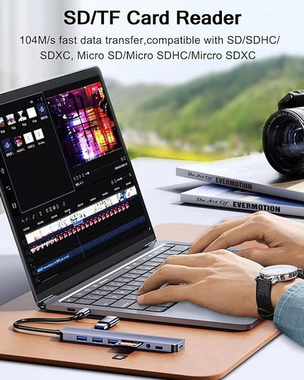 USB C Hub USB Hub 3.0 with SD/TF Card Reader, 3.5mm Headphone Aux Jack, 8-in-1 USB Splitter for MacBook Pro Air, XPS, Surface and More PC/Laptop/Tablet Devices