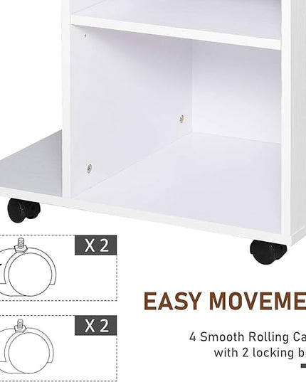 Vinsetto Mobile Printer Stand, Rolling File Cabinet Cart with Wheels, Adjustable Shelf, Drawer and CPU Stand, White