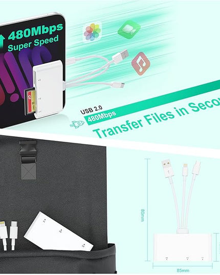 Multi 8-in-1 Lightning/USB C/USB A Memory Card Reader for iPhone 15 14 13/iPad/Android/Samsung/Mac Book/Laptop/Camera/Hard Disk/Flash Drive,OTG Memory Adapter for SD/TF/CF/XD/MS/Micro SD/SDHC XC/MMC
