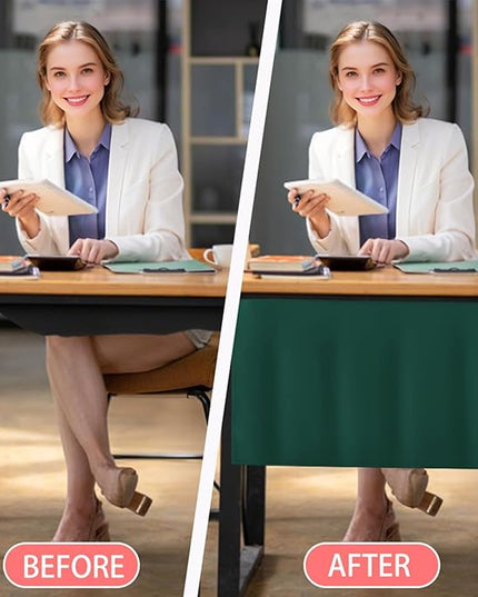 Icegrey 60.8" Under Desk Privacy Panel with Cable Management Organizer Net Self-Adhesive Modesty Panel for Cord Organizer Pockets and Desk Skirt for Home Office or Standing Workstation, Dark Green