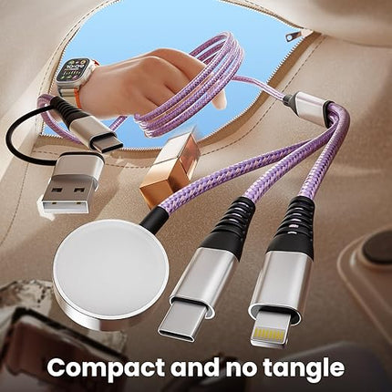 Travel Essentials, 3 in 2 USB A/C Cable to iPhone 17 Charger/Apple Watch Charger/Lightning, Braided Multi Charging Cable Cord, RV Camping Essentials, Designed for iWatch Series & iPhone17-11/iPad-5FT