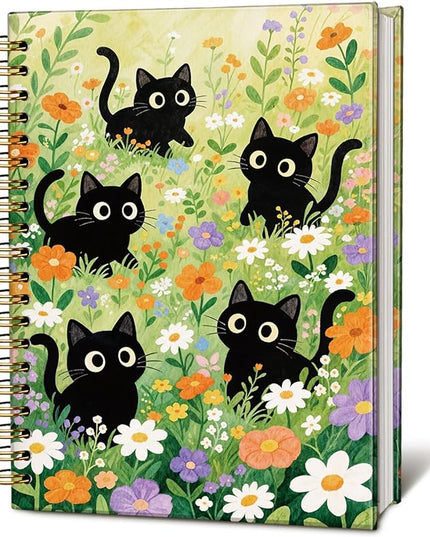 LIANHW Cute Cat Journals Notebook, Cute Notebooks for School Aesthetic, Cat Lover Gifts Notebooks for Note Taking, Cat Mom Lady Gifts for Women Journal, Black Kittens Journal 5.5x8.3 Inch