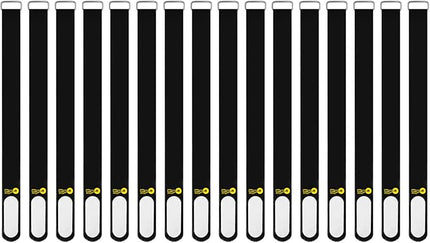 Wrap-It Storage Cinch-Straps, 12-in (16-Pack) Black - Hook and Loop Strap with Write on Label for Easy Cord Identification and Cable Management