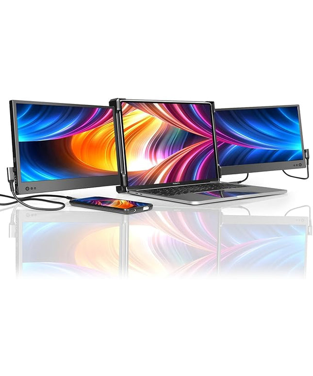 P2 Triple Portable Monitor for Laptop Screen Extender 12 Inch Dual Monitors Extender FHD 1080P IPS Display Type-C/HDMI/USB-A/Speakers for 13-16 Inch Notebook Computer Windows Mac Phone