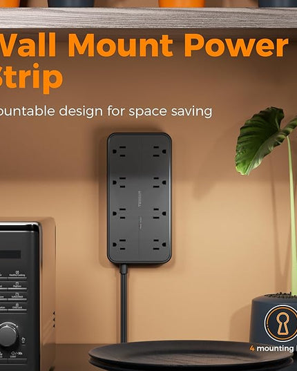 Surge Protector Power Strip, TESSAN Flat Plug Extension Cord with 8 Outlets 3 USB Ports(1 USB C), 1080 Joules Protection, 6 Ft, Wall Mountable Charging Station for Home Office Dorm Room Essentials