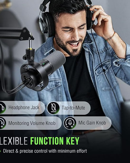 FIFINE Dynamic Microphone, XLR/USB Podcast Recording PC Microphone for Vocal Voice-Over Streaming, Studio Metal Mic with Mute, Headphone Jack, Monitoring Volume Control, Windscreen-Amplitank K688