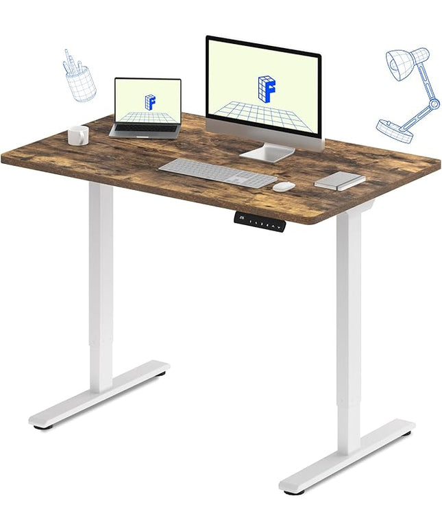 FLEXISPOT E3 Dual Motor Electric Standing Desk 48 x 30 Sit Stand Up Desk, Holds 220 lbs, Adjustable Height w/Memory Presets, One-Piece Special Walnut Desktop & White Frame, Ships in 2 Boxes