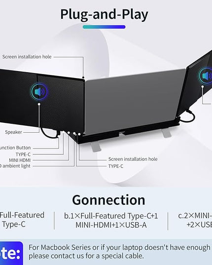 POTTMACEE 14.2" Laptop Screen Extender, 0.17" Ultra-Thin FHD 1080P IPS Portable Monitor for Laptop, Dual Screen Travel Monitor Extender, Plug-Play for Windows/Mac/Chrome, Fit 13”-17.3” Laptops