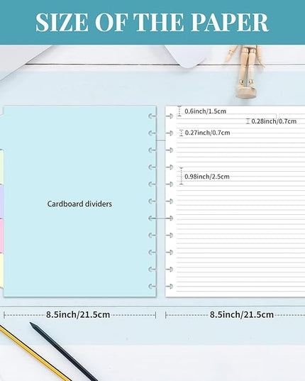 Discbound Refill Paper, Disc Paper Refill for Note-Taking System Discbound Planner Inserts with 240 Pages, 5 Sheets Dividers,White Paper Refill, Letter Size 8.5" x 11 "