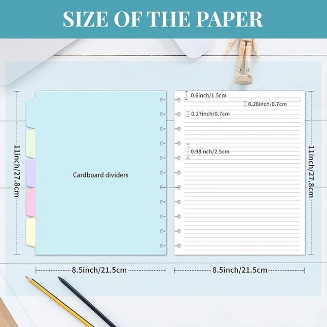 Discbound Refill Paper, Disc Paper Refill for Note-Taking System Discbound Planner Inserts with 240 Pages, 5 Sheets Dividers,White Paper Refill, Letter Size 8.5" x 11 "
