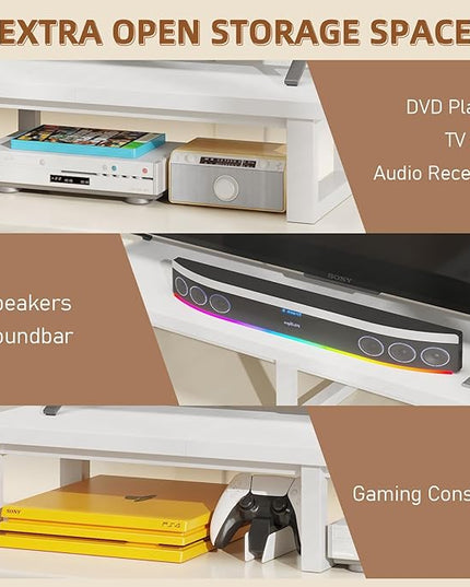 YAOHUOO 45" Large TV Riser for 32-60 inch TV, TV Riser Stand Shelf with Steel Legs, Tabletop TV Stand Riser for Home Office,White