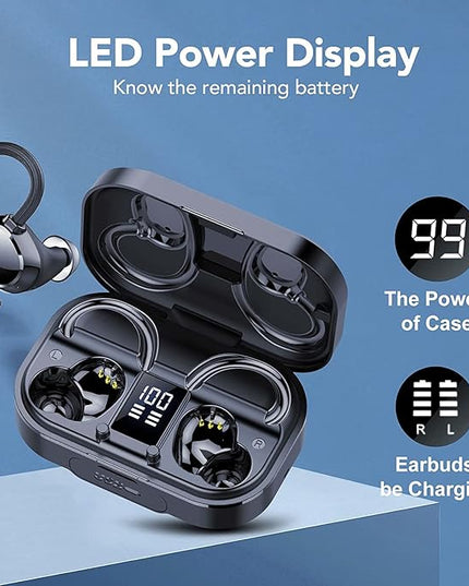 KT1 Bluetooth Headphones Wireless Earbuds 120hrs Playtime Wireless Charging Case Digital Display, Ear Buds with Earhook,IPX7 Waterproof, Deep Bass 2.0,Over-Ear Earphones for Sport Running