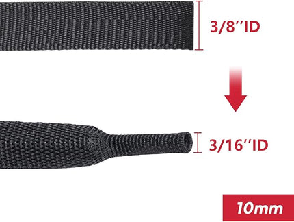 Black 2:1 Ratio Automotive Heat Shrink Braided Sleeving,Wear-Resistant Flat Woven Shrinkable Sleeve Fabric Car Cable Wires Hoses Protection (3/8"-26ft)