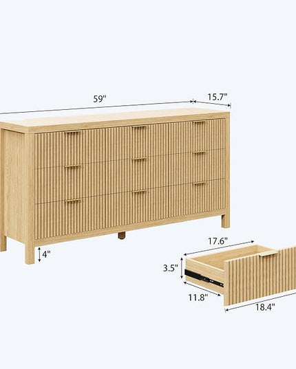 NRITOBY Modern 9 Drawer Wooden Storage Cabinet, Large Floor-Standing Storage Drawer Cabinet, Multifunctional Storage Cabinet for Office and Entryway