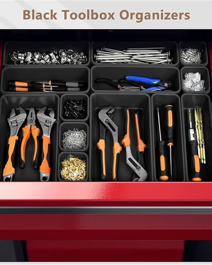 【More Larger Size】A-LUGEI【69Pcs】【5 Size】 Tool Box Organizer Tray Divider Set, 【Black】 Desk Drawer Organizer, Garage Organization and Storage Toolbox for Rolling Tool Chest Cart Cabinet WorkBench Parts