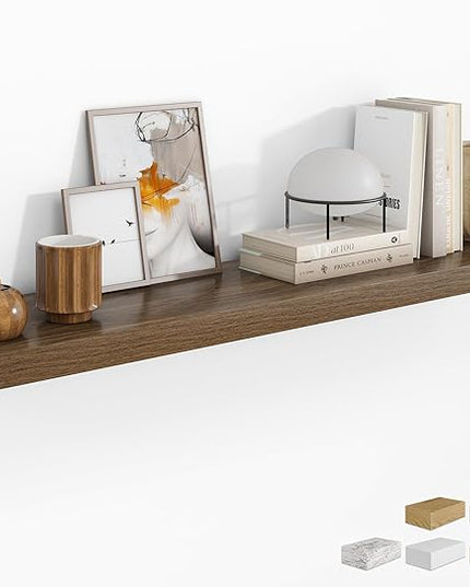 RICHFOCUS 55Inch Floating Shelves for Wall 1 Pack Shelves for Bedroom|Kitchen|Bathroom Wall Mounted Rustic Wood Floating Shelf with Invisible Brackets for Books|Storage|Decor, Walnut