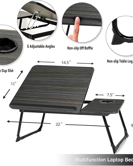 Laptop Desk for Bed Couch,Lap Desk for Laptop,Portable Laptop Stand for Desk,Small Adjustable Laptop Desk,Foldable Bed Table for Laptops and Writing, Bed Tray Table with Cup Holder(Black)