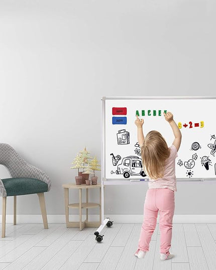 H-Qprobd Mobile Whiteboard 36"x24" Magnetic Dry Erase Board with Stand - Adjustable Height Double Side Rolling White Boards on Wheels for Home, Office & School