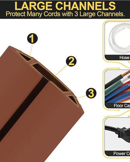 MYFAMIREA 6.5FT Floor Cord Cover Heavy Duty Cable Cover Protector 3 Channels Extension PVC Floor Wire Cover Outdoor Cord Hider Management Cord Cover for Wire on Floor for Home Office Outdoor, Brown,2M