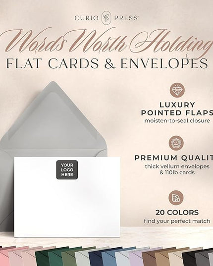 Curio Press Personalized Stationery for Women & Men - A2 Business Flat Thank You Cards with Custom Notecards, Personalized Note Cards with Envelopes and Name, Custom Stationery - Your Logo Flat