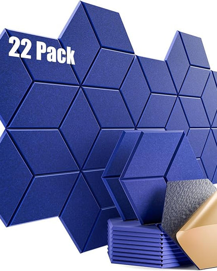 22 Pack Self-Adhesive Acoustic Panels 12" X 10" X 0.4" - Sound Proof Foam Panels with High Density, Y-Lined Design, Flame Resistant, Absorb Noise and Eliminate Echoes(Telecom Blue)