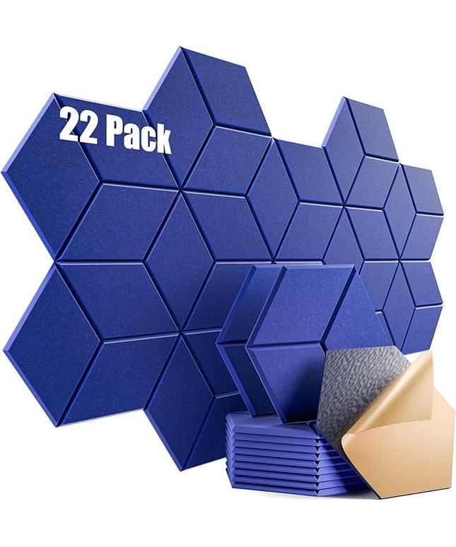 22 Pack Self-Adhesive Acoustic Panels 12" X 10" X 0.4" - Sound Proof Foam Panels with High Density, Y-Lined Design, Flame Resistant, Absorb Noise and Eliminate Echoes(Telecom Blue)