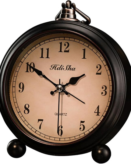 Hdisha Vintage Alarm Clock, 5 inch Battery Operated Silent Non Ticking Snooze Small Clock with Night Light, Old Fashioned Desk Clock Decor for Bedroom, Bedside, Living Room, Room (Arabic)