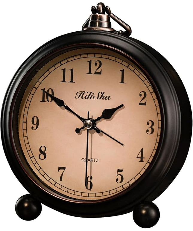Hdisha Vintage Alarm Clock, 5 inch Battery Operated Silent Non Ticking Snooze Small Clock with Night Light, Old Fashioned Desk Clock Decor for Bedroom, Bedside, Living Room, Room (Arabic)