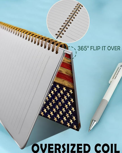 Spiral Journal Notebook for Women,A5 College Ruled Notebooks 6"x 8.4",120 Pages Lined Journal with Premium Thick Paper,Perfect for School Office Home Gifts(Wood American Flag)