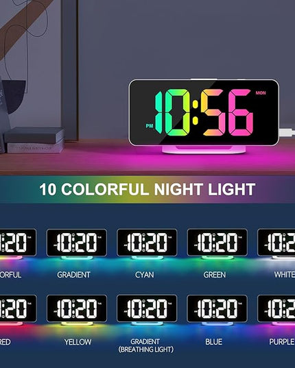 Hournor Digital Alarm Clock, LED Digital Clock for Bedrooms with 10 Color Changing Night Light, Adjustable Brightness, USB Charging Port, Bedside and Desk Clocks for Living Room Office (White)