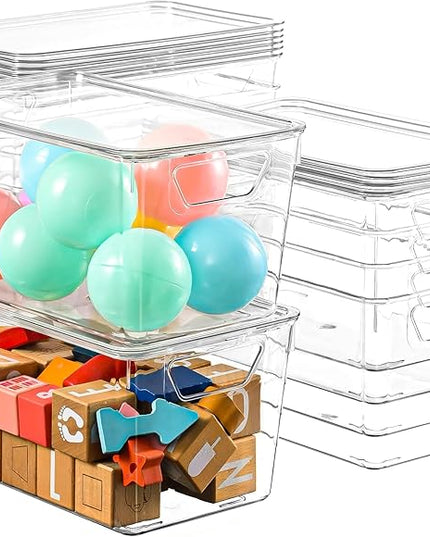 12 Pack Middle Stackable Storage Boxes for Storage and Organization, Clear Storage Bins with Lids, Plastic Storage Containers with Lids, Plastic Bins with Handles for Office, Bedroom, Study Room