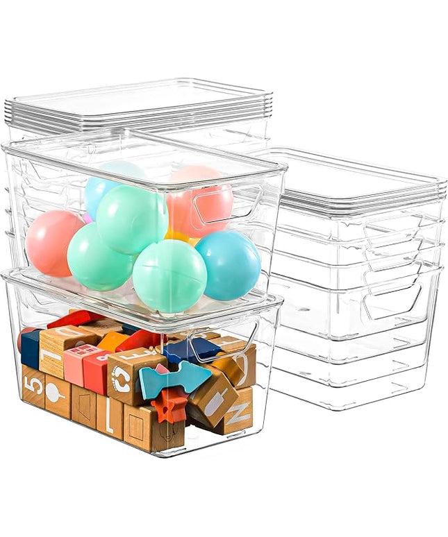 12 Pack Middle Stackable Storage Boxes for Storage and Organization, Clear Storage Bins with Lids, Plastic Storage Containers with Lids, Plastic Bins with Handles for Office, Bedroom, Study Room