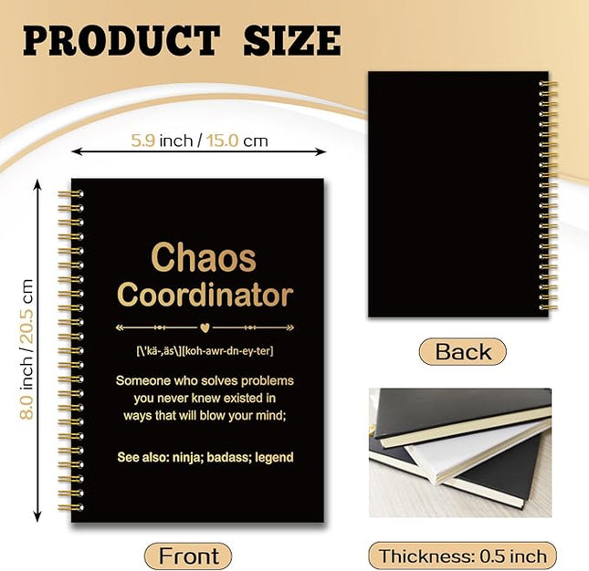 YAZMEEN Chao Coordinator Black Gold Spiral Notebook（160 Pages） Chao Coordinator Definition Hardcover Notebook Employee Appreciation Gift Office Humor Gift Funny Birthday Gift for Teacher Boss Leader
