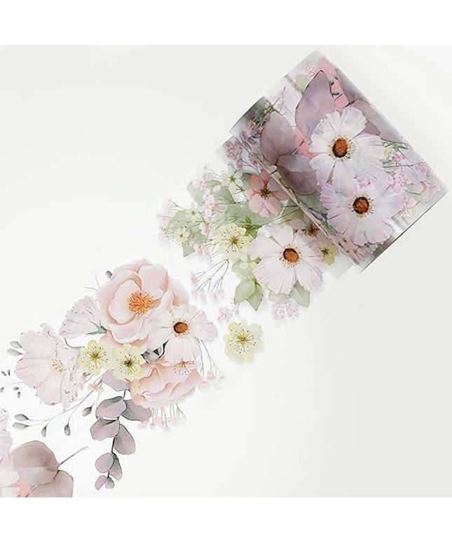 WT Blush Wide PET Tape, Single Roll, Original Designs, Watercolor Pink Floral Decorative Tape, Transparent Adhesive for Journaling, Scrapbooking, Bujo Planner DIY Craft Supplies