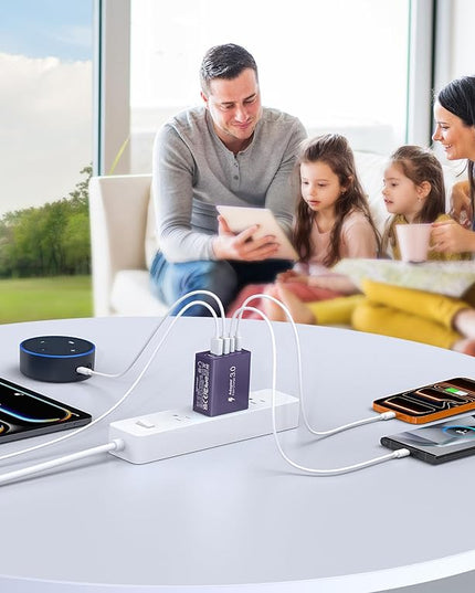 [2-Pack] USB C Wall Charger, 60W Charger Block 5-Port PD Fast Charging Blocks,Multiport 2USB C+3USB A Plug,Type C Power Adapter Brick Cube for iPhone 17/16/15/14/13/Pro,Samsung,for Switch（Purple）