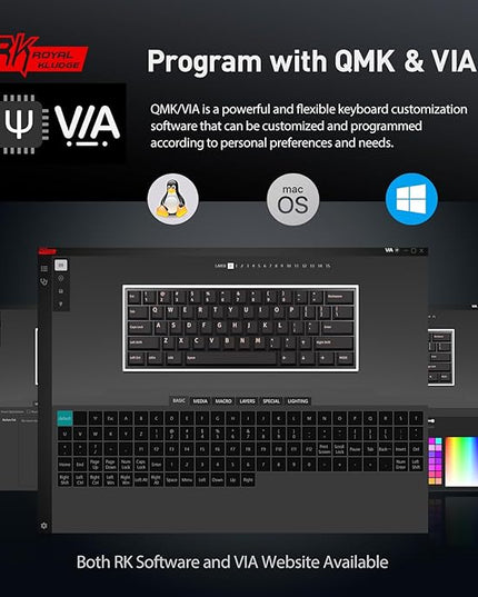 RK ROYAL KLUDGE RK61 Wired 60% Mechanical Gaming Keyboard Programmable QMK/VIA RGB Backlit 61 Keys Ultra-Compact Hot Swappable Blue Switch White