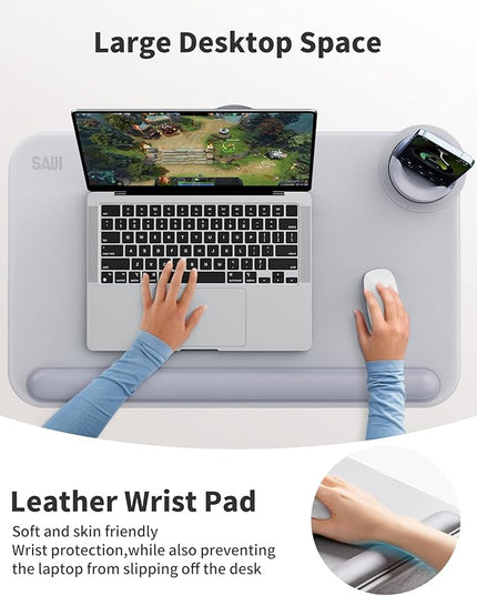 SAIJI Laptop Lap Desk for Bed—Fits Up to 17" Laptops & MacBook,Lightweight Tray Table with Soft Leather Wrist Pad,Sturdy Phone/Tablet Holder, Laptop Stand with Cushion for Home Office/Gaming On Couch