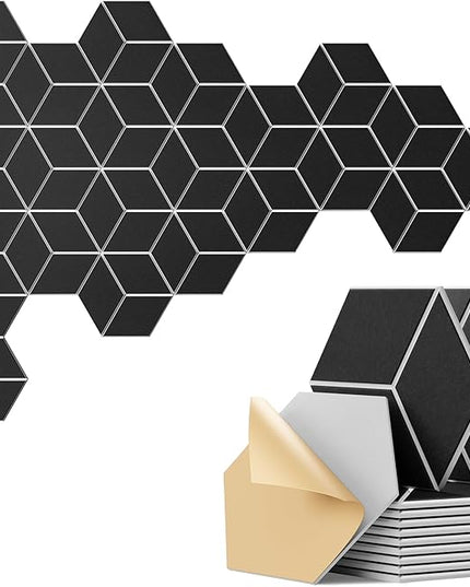 22-Pack Self-Adhesive Acoustic Panels, 12" x 10" x 0.4" – High-Density, Flame-Resistant Soundproof Foam. Absorbs Noise and Eliminates Echoes. Enhance Your Space with Hexagonal 3D Design(BlackFace)