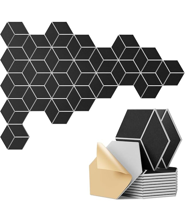 22-Pack Self-Adhesive Acoustic Panels, 12" x 10" x 0.4" – High-Density, Flame-Resistant Soundproof Foam. Absorbs Noise and Eliminates Echoes. Enhance Your Space with Hexagonal 3D Design(BlackFace)