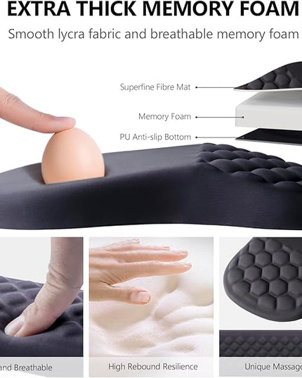 Mouse Pad Wrist Support, Laokiiy 2 in1 Keyboard Wrist Rest+ Ergonomic Mouse Pad, Non-Slip Wrist Rest for Computer Keyboard, Made Easy Typing & Relieve Wrist Pain（Black