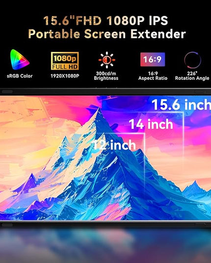 FQQ 15.6" Detachable Laptop Screen Extender, FHD 1080P IPS Dual/Triple Portable Monitor for Laptop, USB-C/HDMI Plug & Play, Multi/Extra Travel Display Computer Monitor for 12-18.5" Win/Mac/Android-S9H